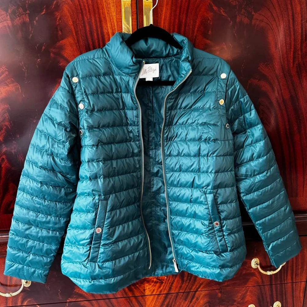 NEW Lilly Pulitzer Tenna Convertible Down Puffer Jacket Vest Villa Green